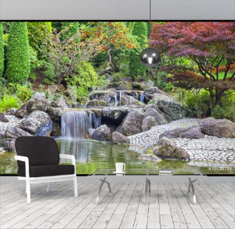 Picture of Cascade waterfall in Japanese garden in Bonn